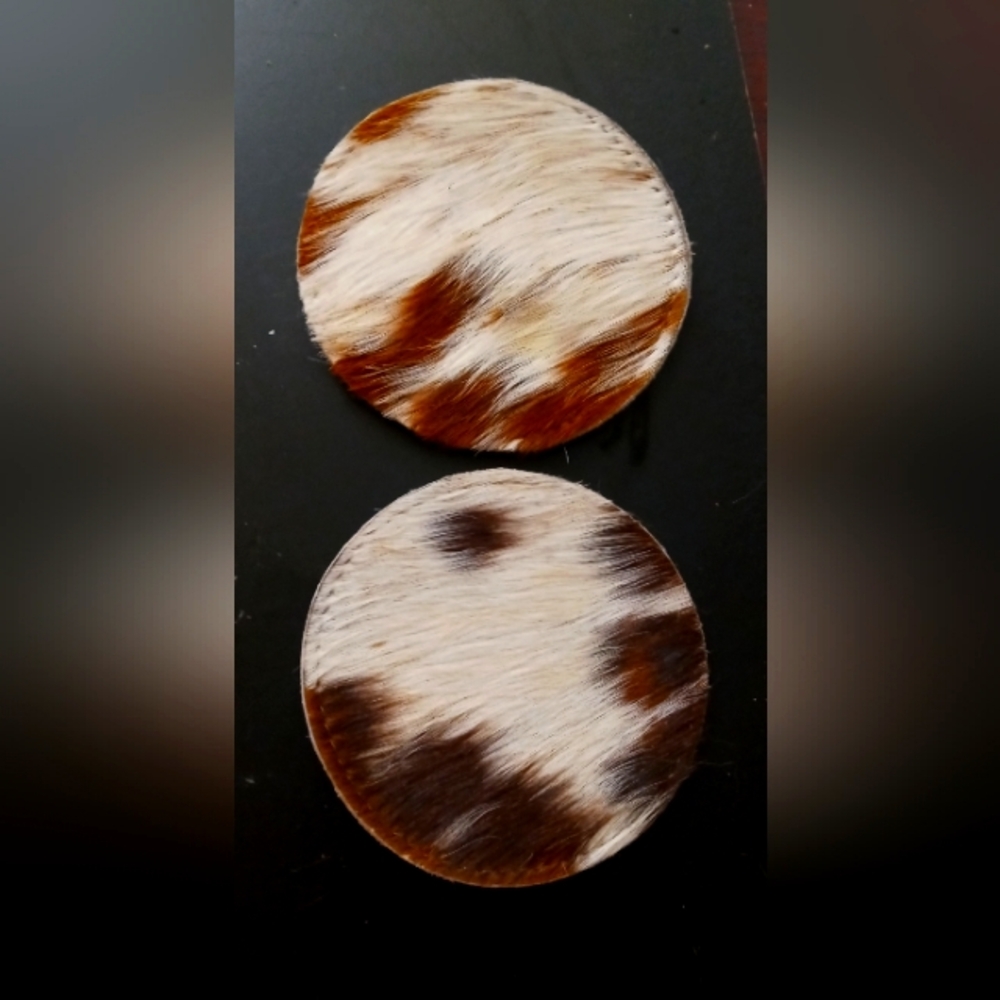 Cowhide Round Coasters - Brown and White Set of 2